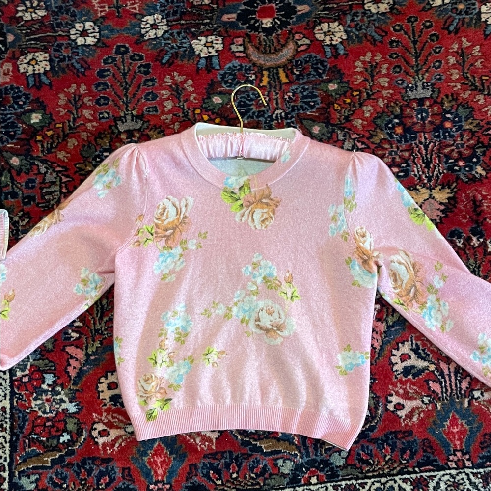 Favorite Daughter Pink Floral Puff Sleeve Sweater